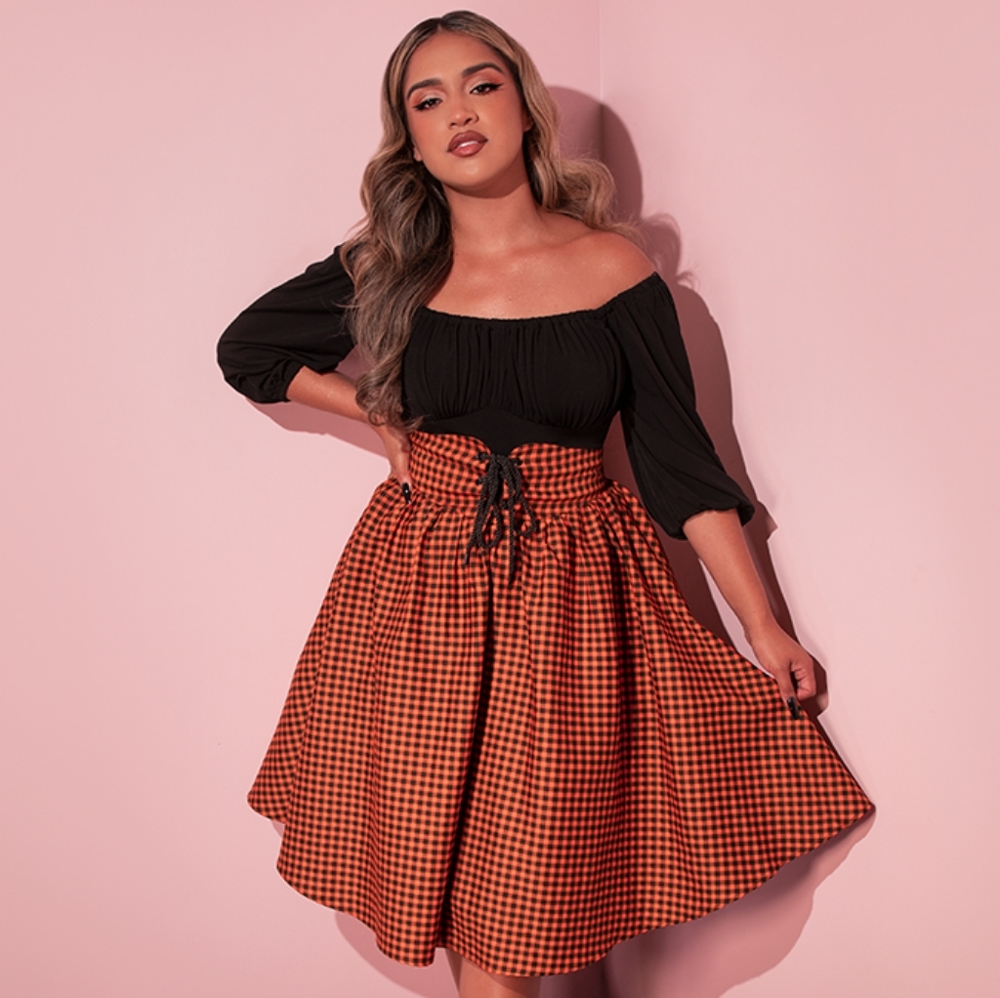 Corset Skirt in Orange Pumpkin Gingham - Picture 4 of 16